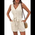 thumbnail image 2 of Mono Corto para Mujer, Informal, con Bolsillos en V, Cuello , Sin Mangas, Color Caqui, Talla XL, 2 of 10