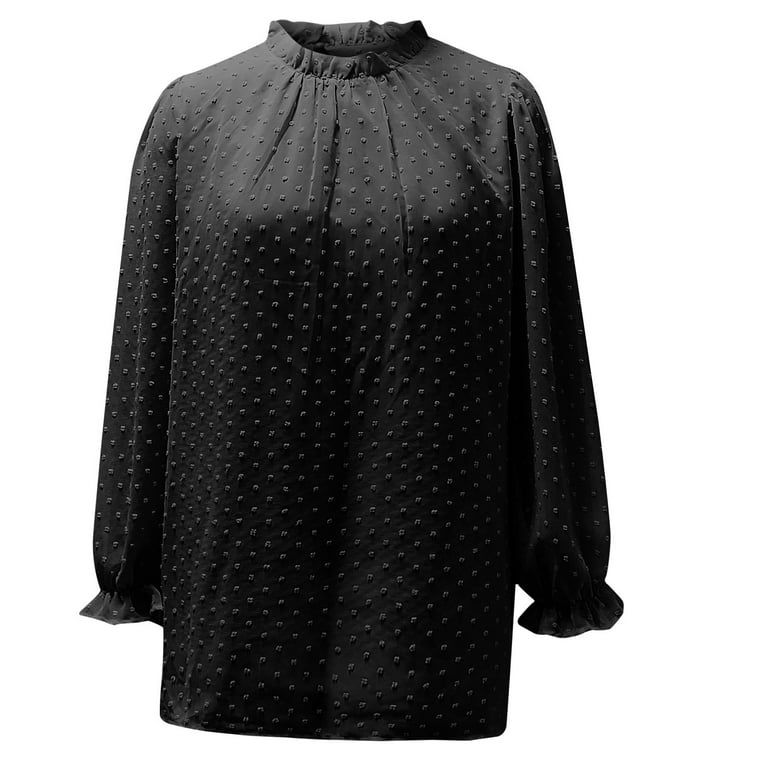 typeservice☆Jacquard Balloon Top Black Jacquard Chiffon Top for Women Round Neck Chiffon Top