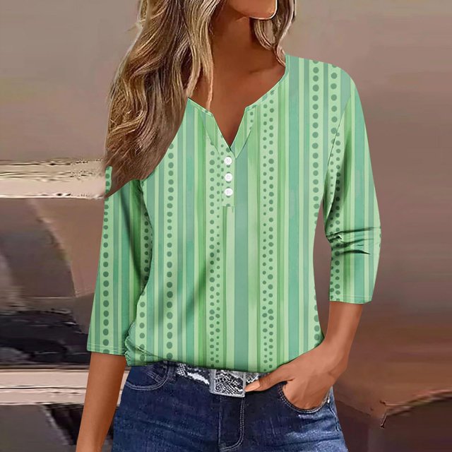 Fiudx Camisetas para Mujer Blusa de Manga 3/4 Corta Estampada a La Moda para Mujer, Blusa Informal con Cuello Redondo
