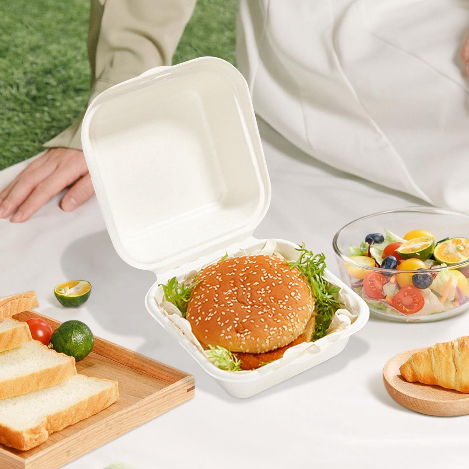 GTYOPR 6x6 Inch Disposable Plastic Food Containers With Lids - 50 Pack, Hinge Clamshell For Takeout, Burgers, Salads - View #13