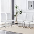 thumbnail image 3 of Llinc Store Set of 4 White PU Simple Arch Dining Chair High Resilience Chairs with Arched Metal Silver Leg, 3 of 9
