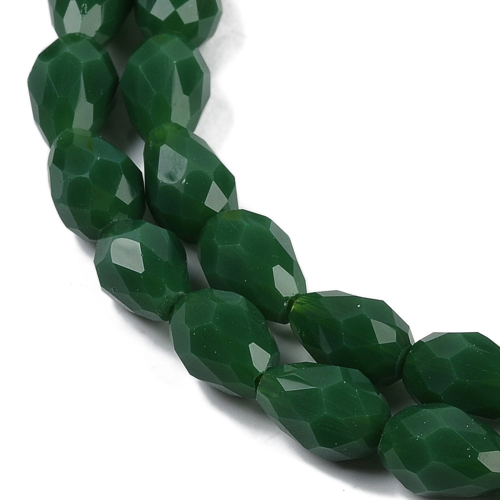 Opaque Solid Color Beads Strands Faceted Teardrop Dark Green 15x10mm Hole: 1.6mm 46~48pcs/strand 27.95 inch(71cm)