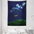 thumbnail image 1 of Whale Tapestry, Surreal Art Hot Air Balloon Aeroplane in Sky Clouds Animal Fish Nautical, Wall Hanging for Bedroom Living Room Dorm Decor, 60W X 80L Inches, Navy Blue Fern Green, by Ambesonne, 1 of 2