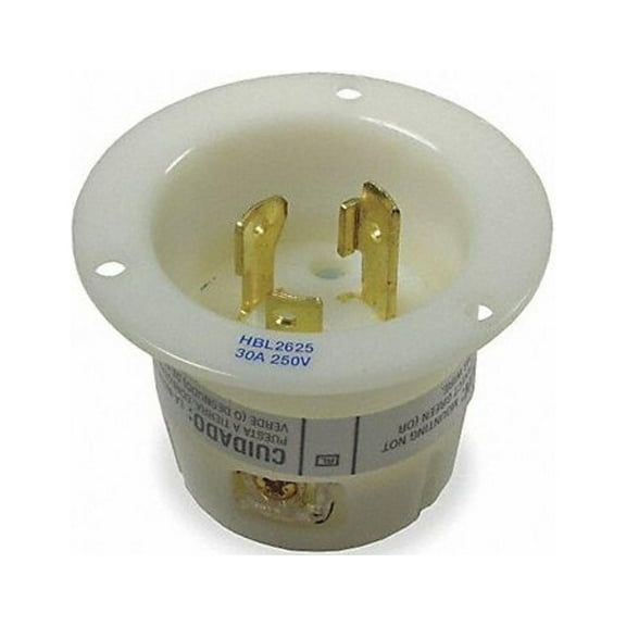 Hubbell Wiring Device-Kellems Flg LckInl,30 A;White,L6-30P,Nylon HBL2625