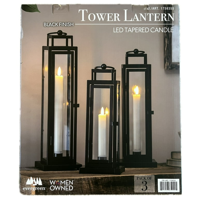 新作 TOWER 11&12（Matte Black+ / 4・5号4点セット） Evergreen LED Tapered Candle Tower Lantern, 3 Count (Black Finish
