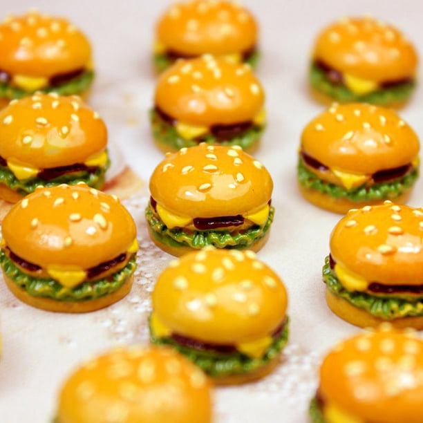 10 piezas/set de mini hamburguesas de simulación de comida para juego de simulación para muñecas, juguetes de cocina, miniaturas de casa de muñecas, amuletos clásicos, decoración DIY