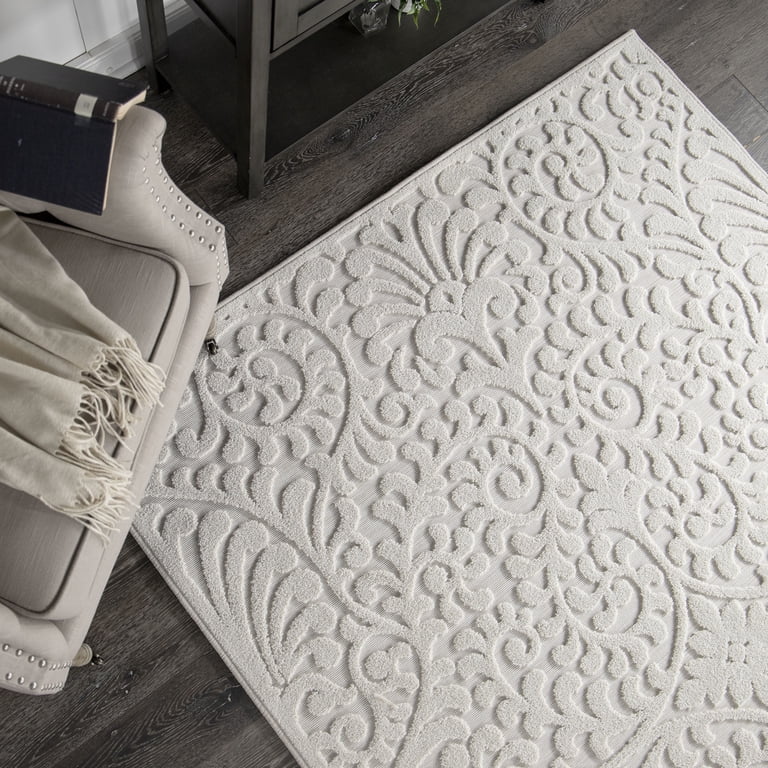 Distressed Silver Area Rug – 7'10" X 10'6" Large Carpet, Stain Resistant, Perfect For Living Room Or Bedroom