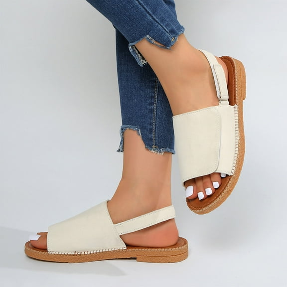 Wowcloth Open-Toe Flat Sandals for Women – Stylish Casual Slip-On with Solid Color Shape for Beachwear and Spring Summer Fashion,Plus Size