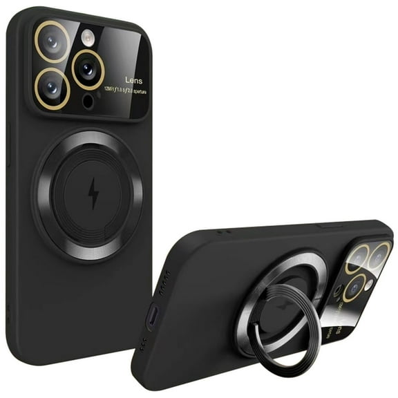 Fit TPU Case with MagSafe Ring Holder and Camera Lens Protector for iPhone 15 Pro Max - Black