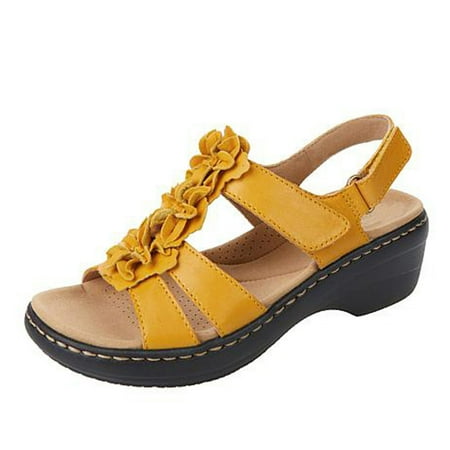 

YOTAMI Women s Summer Solid Color Sandals Hollow Out Wedge Fish Mouth Flowers Yellow 7.5