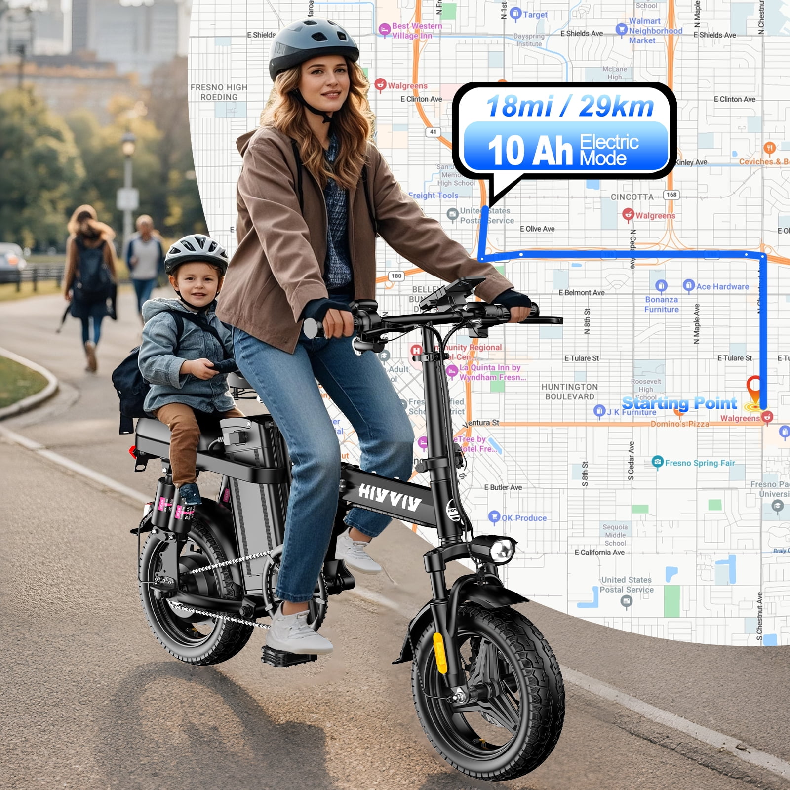HiyViy 14" Folding Electric Bike for Adults Teens,700W Peak Motor 48V/10AH Battery, Commuter City Ebike, UL2849