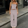 thumbnail image 5 of VBVC Women's Striped 2 Piece Outfit, Strapless Bandeau Tube Top and Wide Leg Pants Set, Summer Casual Lounge Wear with Pockets,Red,S-2XL, 5 of 7