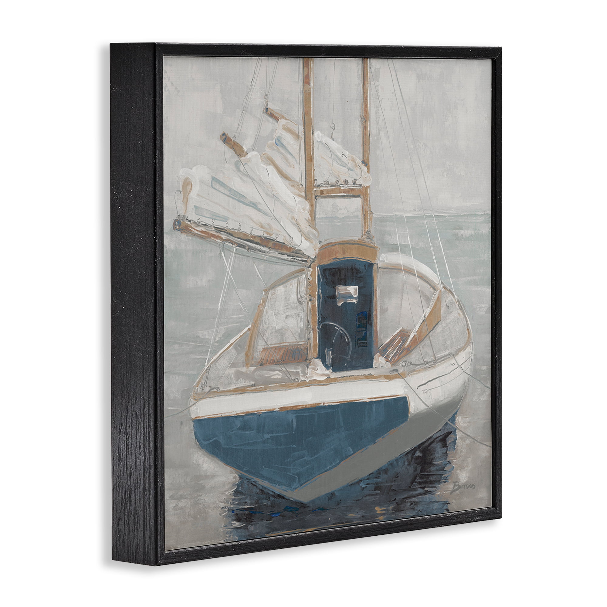 Stupell Industries Serene Harbor Sail Boat Black Framed Giclee Art, design by John Burrows