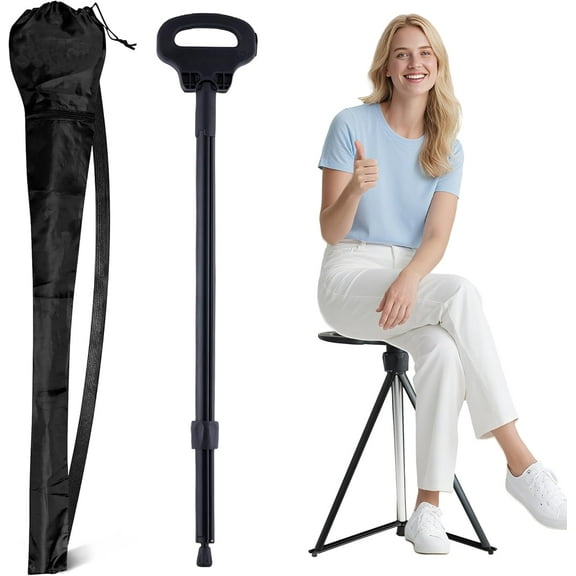 Walking Cane with Seat Folding Lightweight, 2-in-1 Cane Stool for Adults, Aluminum Walking Stick with Seat, Portable Stool for Senior, with Carry Bag