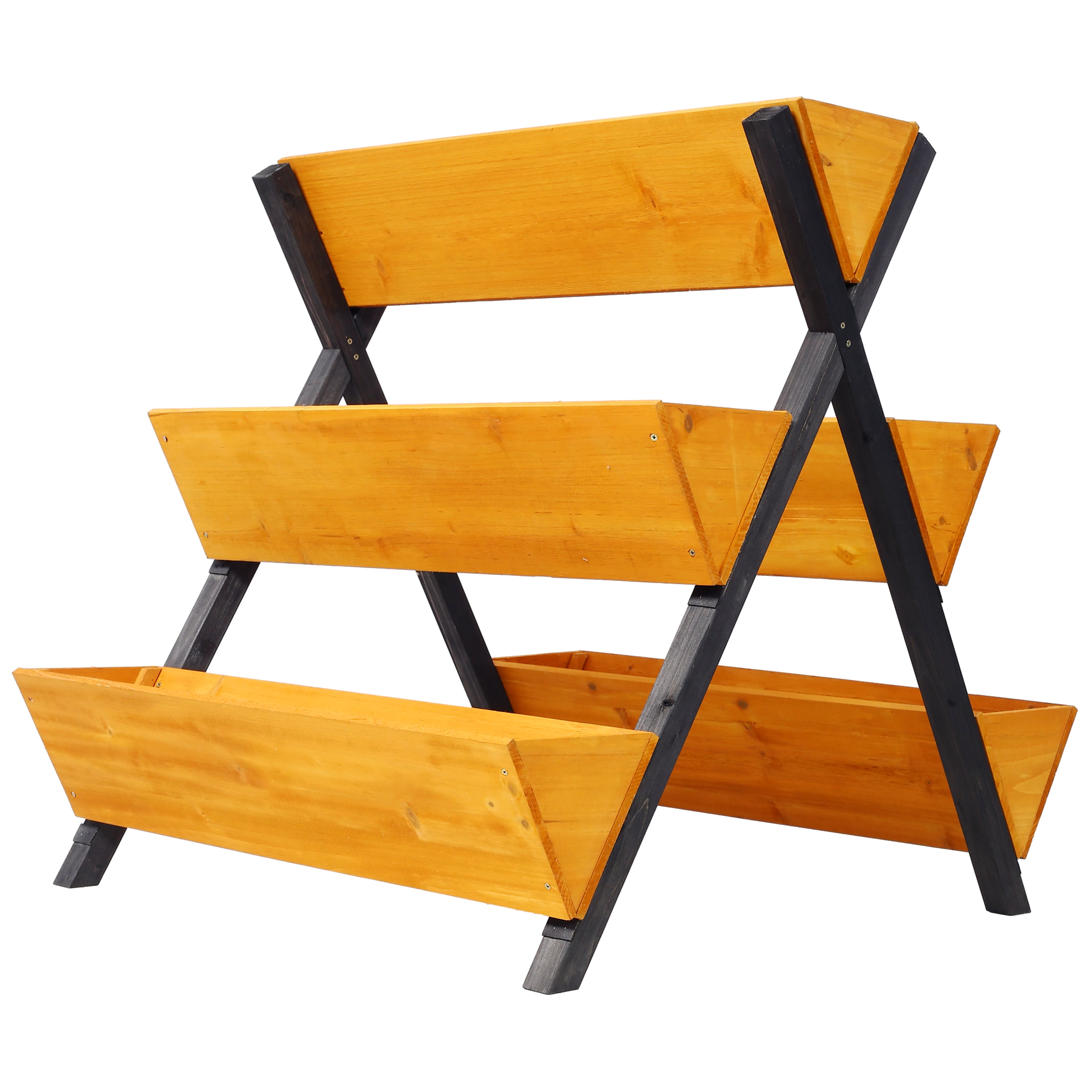 3 Tiers Wooden Vertical Raised Garden Bed with Legs Brown Planter Box for Flowers Herbs Vegetables Outdoor Courtyard Balcony Planting