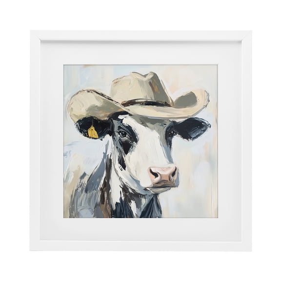 Stupell Industries Cowboy Carl Cow White Framed Print Under Glass, design by Tina LeCour