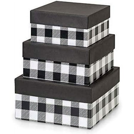 Set of 1, Buffalo Plaid Black Nested Boxes, Large 3 Piece Set for Wedding Table Centerpieces, Gourmet Food Towers Or Everyday Gifting