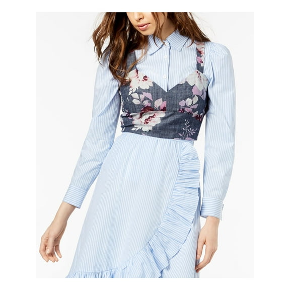 JILL STUART Womens Blue Printed V Neck Crop Top M