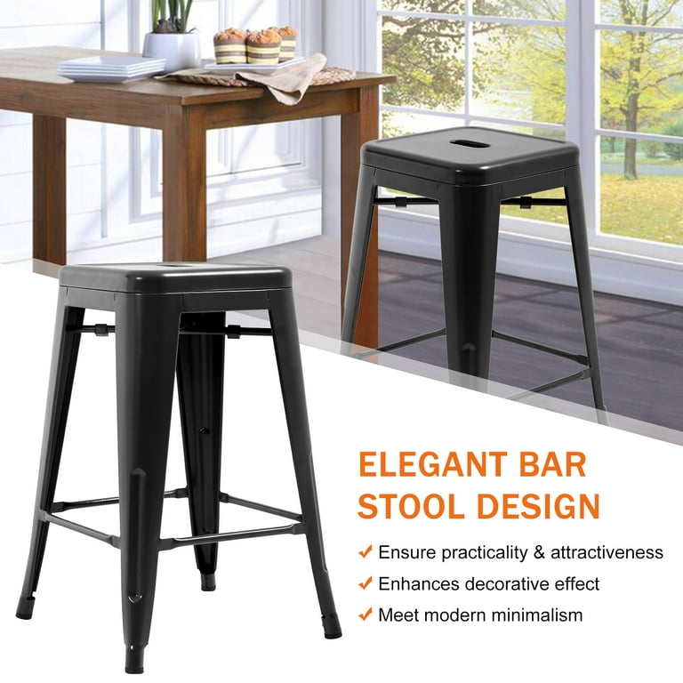  Alunaune 24 Metal Bar Stools Set of 4 Industrial Backless  Counter Height Barstools Kitchen Patio Stool Stackable with Wooden Seat-  White : Home & Kitchen