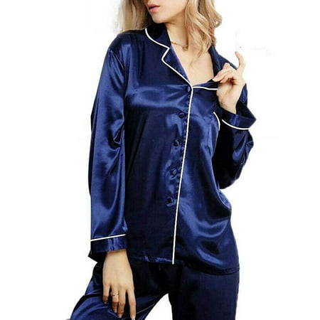 

Women Lady Silk Satin Pajamas Set Pajamas Shirt Long Pants Sleepwear Nightwear Loungewear Homewear