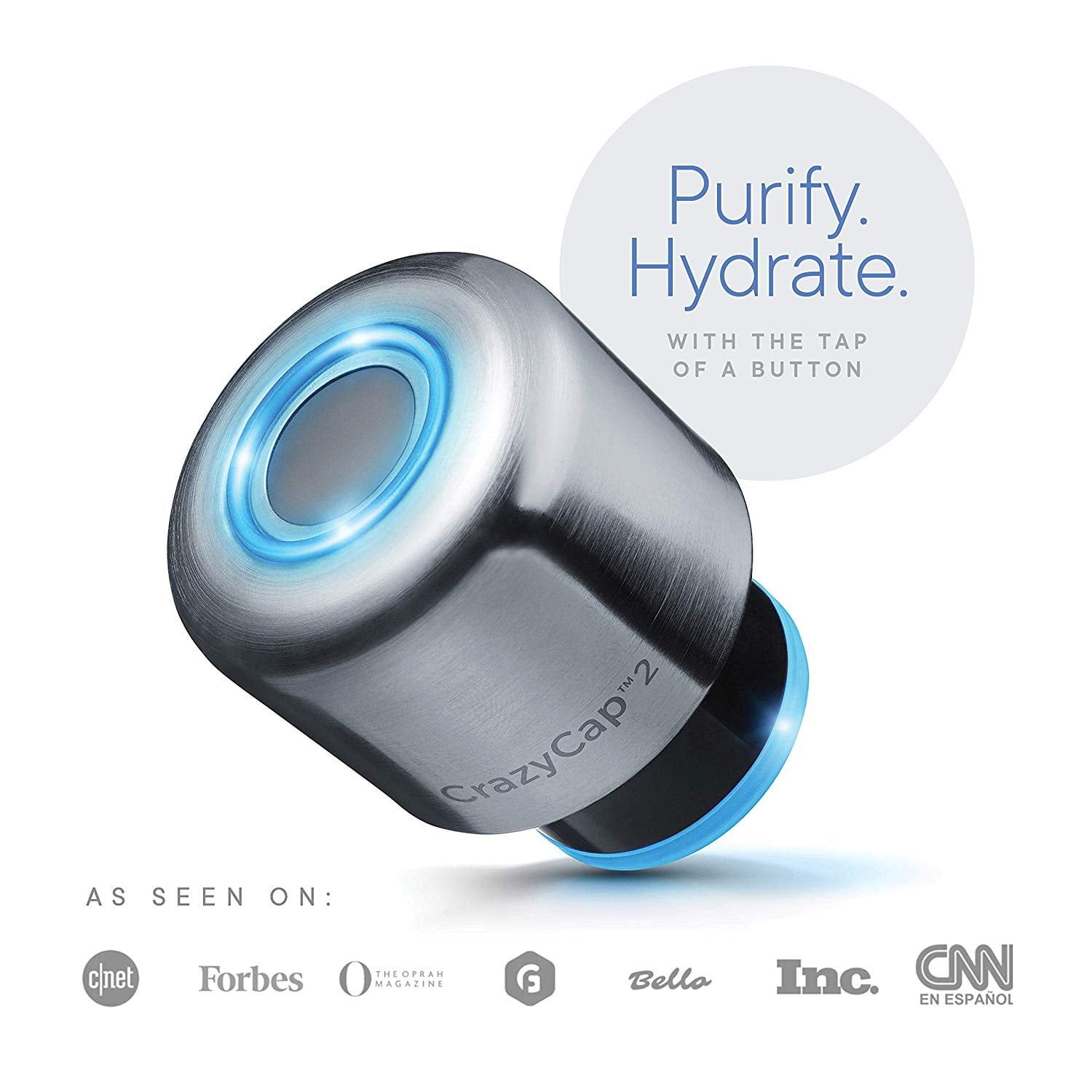 CrazyCap Water Purifier Cap with UVC LED Bottle Lid Fits S'well, Mira, Simple Modern, Sfee