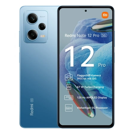 Xiaomi Redmi Note 12 Pro 5G (128GB + 8GB) GSM Unlocked 6.67" 50MP Triple Cam (for Tmobile/Metro/Mint/Tello in US Market and Global) (Sky Blue Global)
