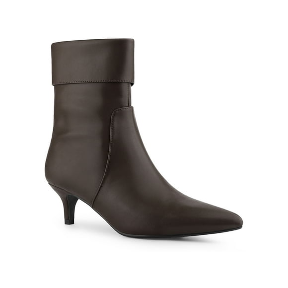 Allegra K Women's Fold Over Kitten Heels Ankle Boot Coffee 9