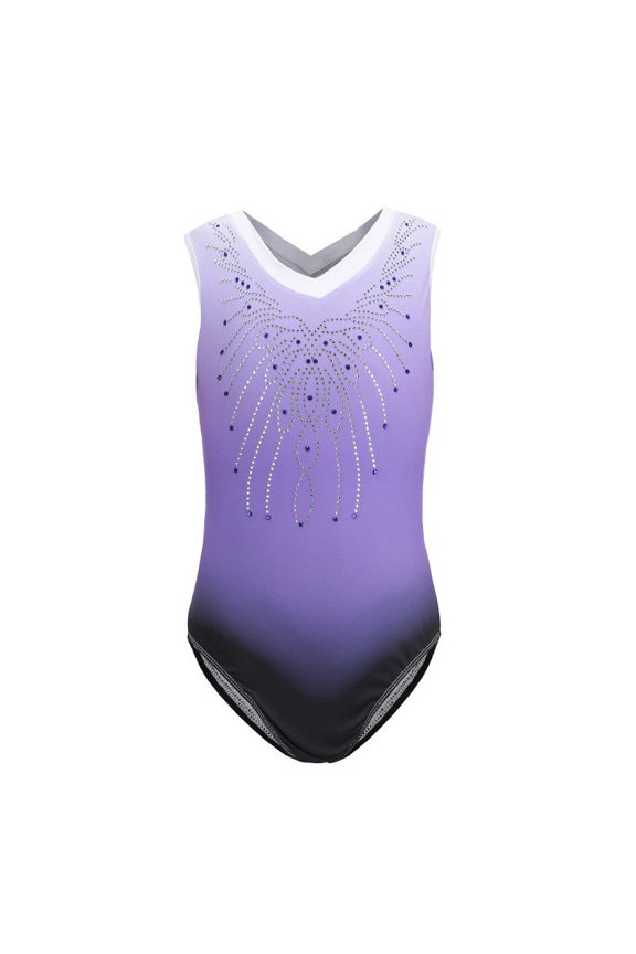 Kid Girls Gymnastics Leotards Sleeveless Sparkly Gradient One-Piece Ballet Dancewear