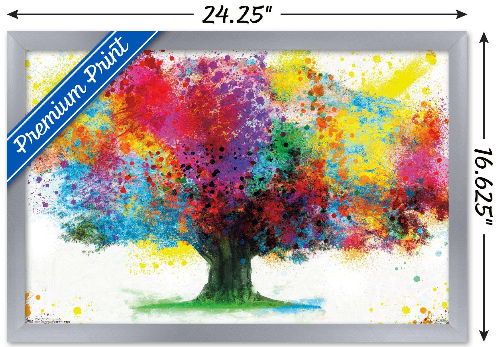 Color Bursting Tree Wall Poster, 14.725" x 22.375", Framed