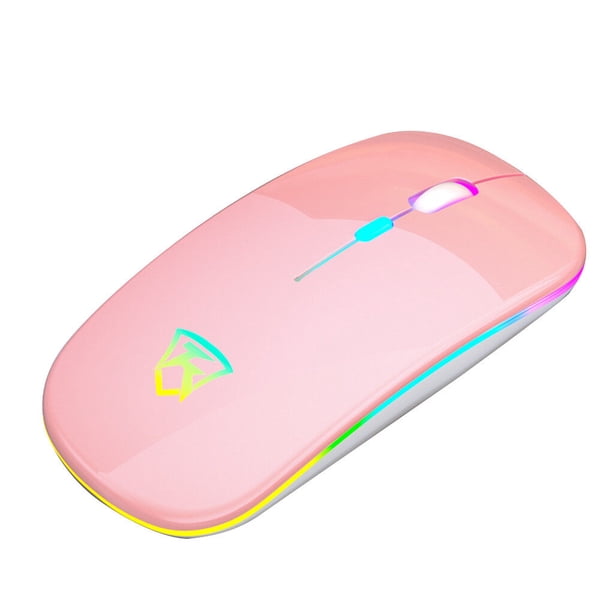 Matsuzay Ratón inalámbrico RGB Recargable Ratón USB Inalámbrico Computadora Ratones silenciosos LED Retroiluminado Ratón ergonómico para Cables de computadora Rosado