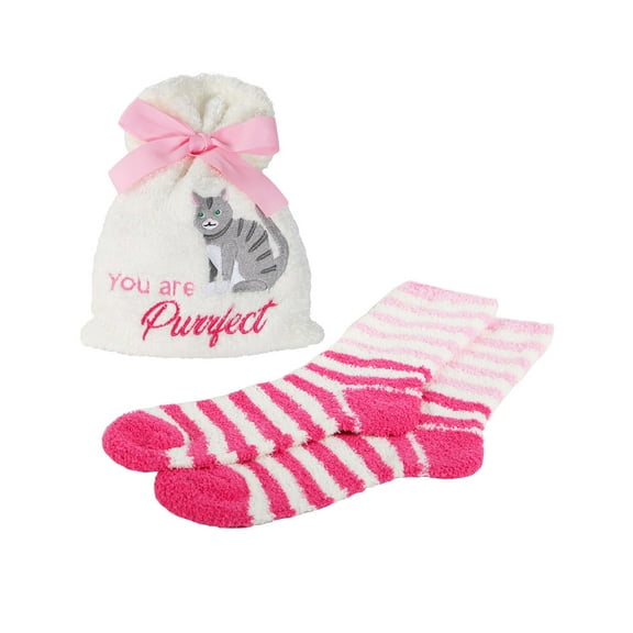MeMoi You are Purrfect Cozy Sock & Gift Bag Set | Socks By MeMoi One Size / Ivory