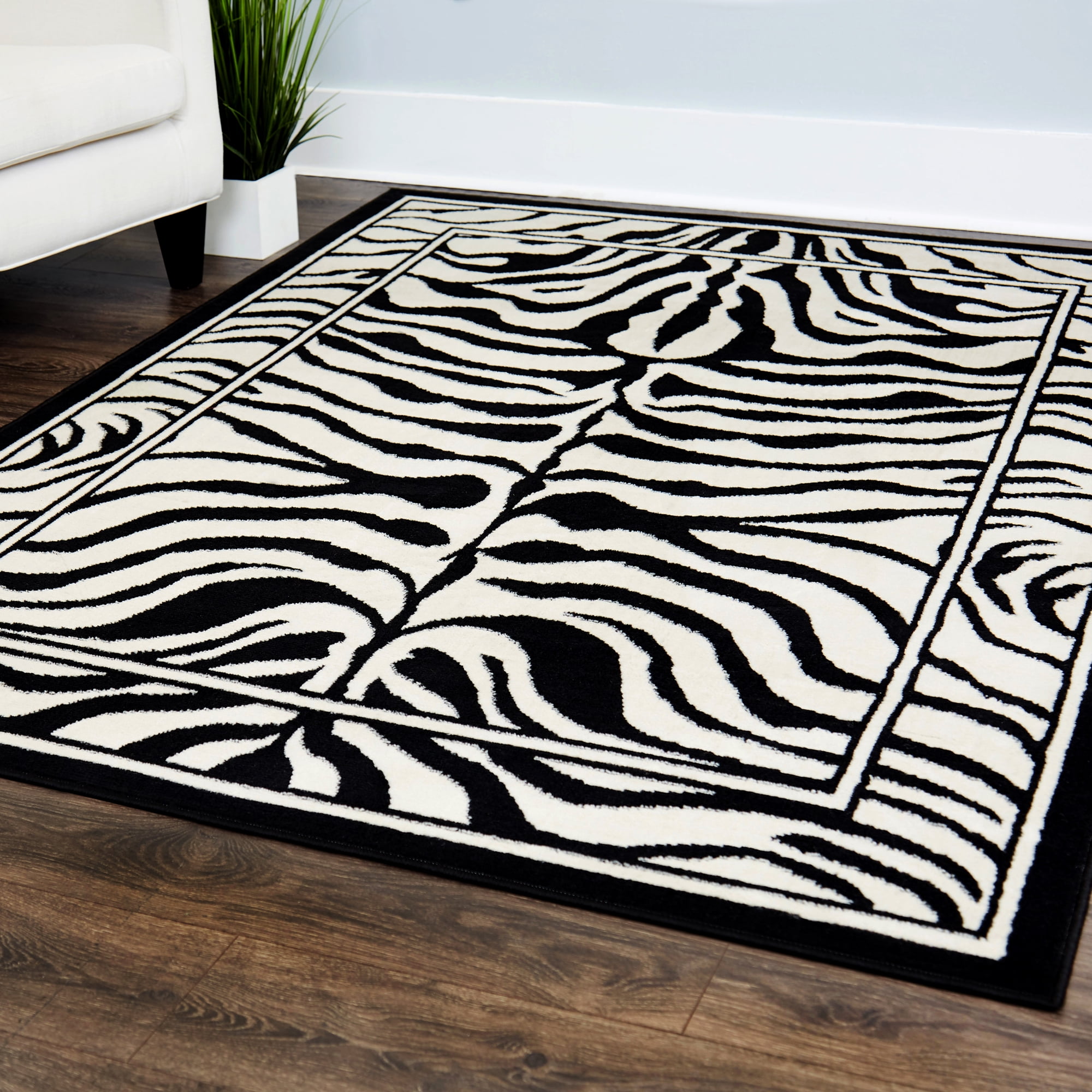 Woven Trends Zone Modern Area Rug with Bordered Animal Print, 2'X3' African Exotic Carpet Rug with Jute Backing, Soft-Durable | Fade-Resistant Rugs for Living Room, Bedroom - Zebra Print