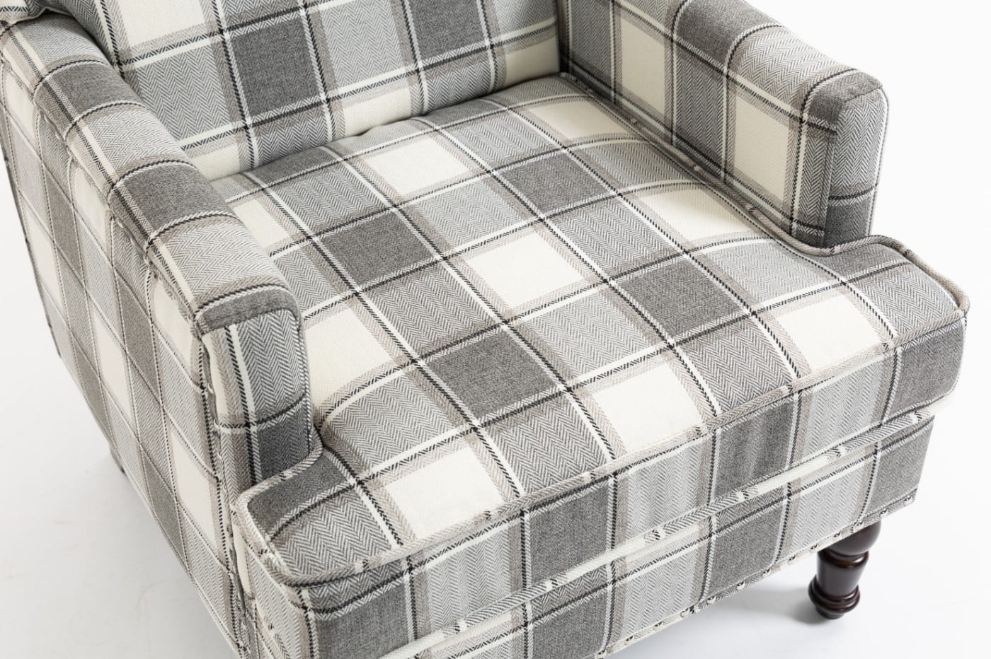 Upholstered Accent Chair with Nailhead Trim, Vintage Striped Linen Armchair, High-Density Foam Reading Chair with Solid Wood Legs for Living Room, Bedroom, Home Office, Antique Grey