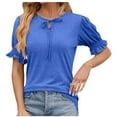 thumbnail image 3 of ALLLIST Blue Womens Tops Clearance Under $10 Short Sleeve V-Neck T-Shirts Puff Solid Elastic Womens Tees Loose Fit, 3 of 9
