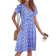 thumbnail image 6 of OutfitShow Women Summer Short Sleeve V Neck Floral Empire Waist Dress with Pockets, 6 of 7