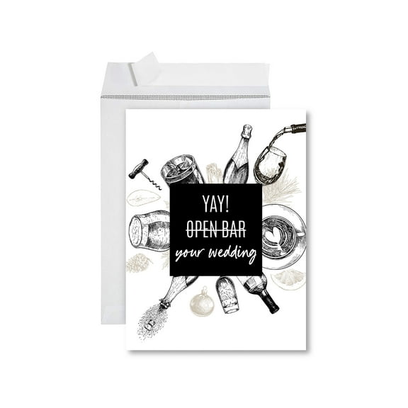 Koyal Wholesale Funny Wedding Jumbo Card, Yay Open Bar Blank Congratulations Greeting Card with Envelope, 1-Pk