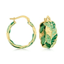 Ross-Simons Italian Green Enamel Leaf Vine Hoop Earrings in 14kt Yellow Gold, Women's, Adult