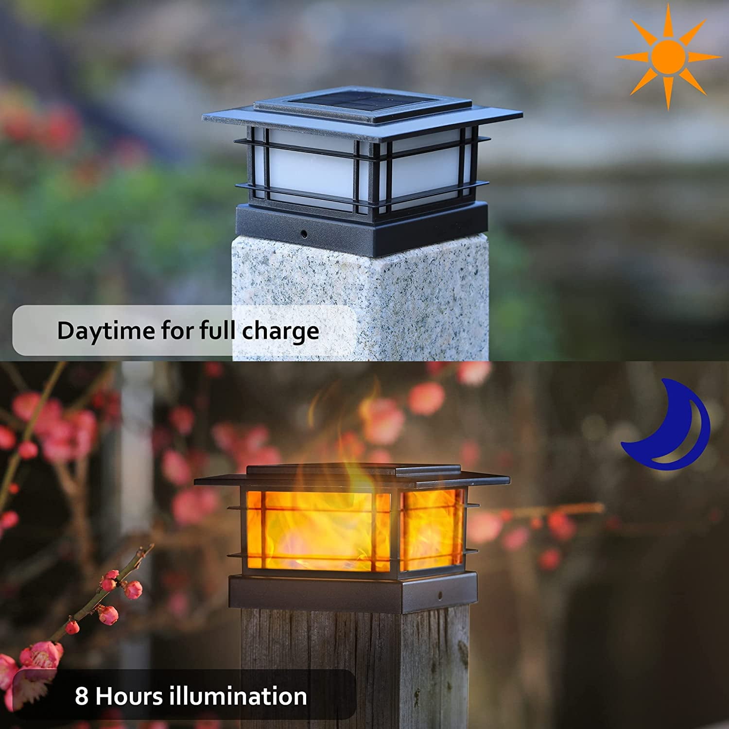 XY 8 Pack Solar Flame Post Lights Outdoor, Solar Powered Fence Post Cap