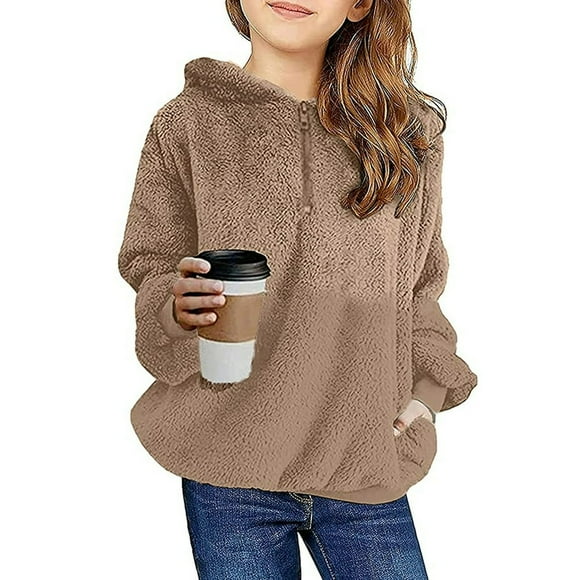 TMOYZQ Baby Days savings!Toddler Little Girls Fleece Zipper Hooded Jacket Kids Winter Fall Warm Zip up Hoodies Thick Coat Flannel Sherpa Pullover Tops Outwear Clothes 3-9 Years On Clearan