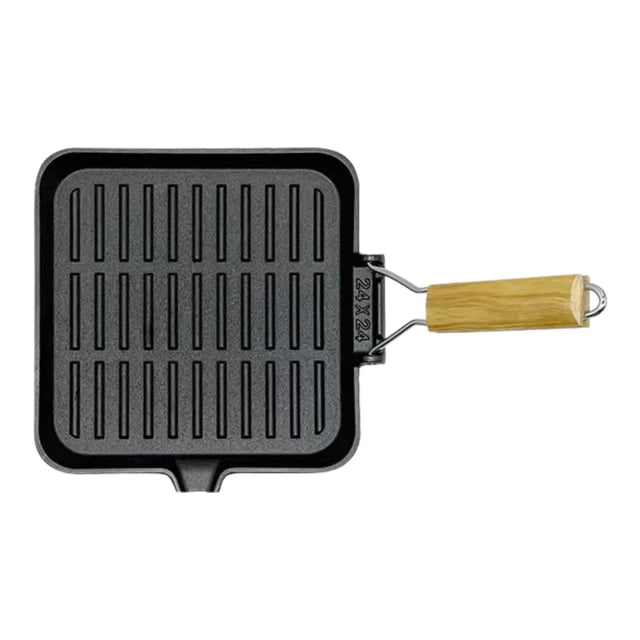 Sartén antiadherente para parrilla, sartén para carne, de hierro fundido, con mango plegable, práctica para cocina, utensilios de cocina para camping, 24 cm x 24 cm x 19 cm