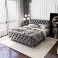 thumbnail image 3 of Bella Mid Century Modern Dark Gray Velvet Upholstered Queen Platform Bed, 3 of 6