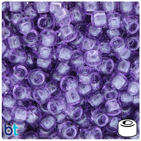 BeadTin Vintage Amethyst Transparent 9mm Barrel Plastic Pony Beads (500pcs)