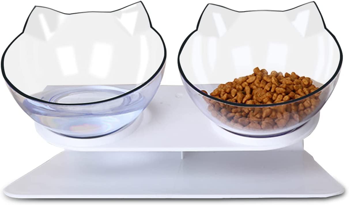 WarmTown Cat Bowls with Stand Tilted 15° Raised Cat food bowl with