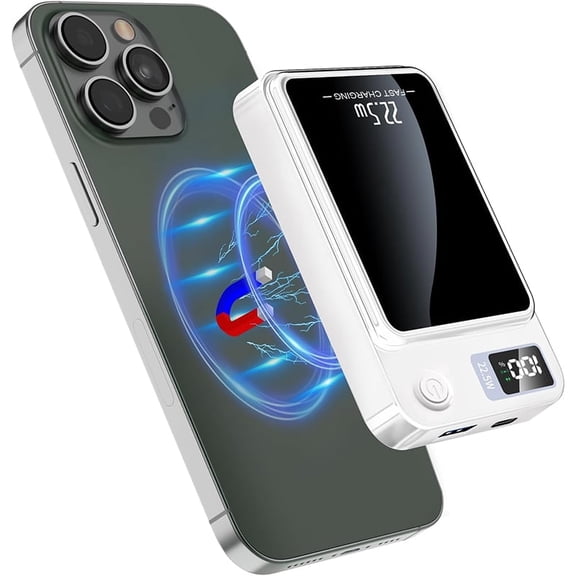 Magnetic Portable Wireless Charger, 10000mAh 22.5W USB-C Fast Charging Mobile Power for iPhone 17/16/15/14/13/12 Full Series And Android Phone Charging LED Display(White)