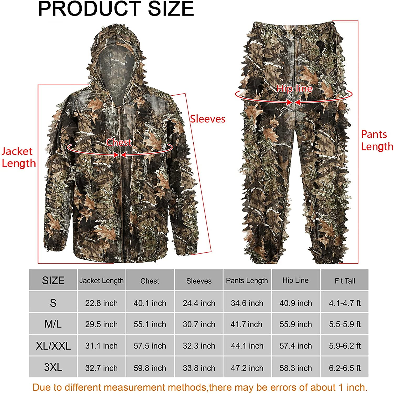 Kylebooker 3D Bionic Maple Leaf Ghillie Suit Camouflage Clothing Used for Hunting,Size S