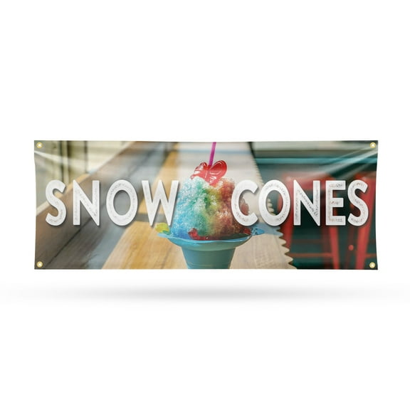 Snow Cones Banner Sign 18 Inch x 48 Inch | 13 oz Vinyl with Metal Grommets | Heavy-Duty Single-Sided Outdoor Durable Printed High-Quality Weatherproof | Made in the USA