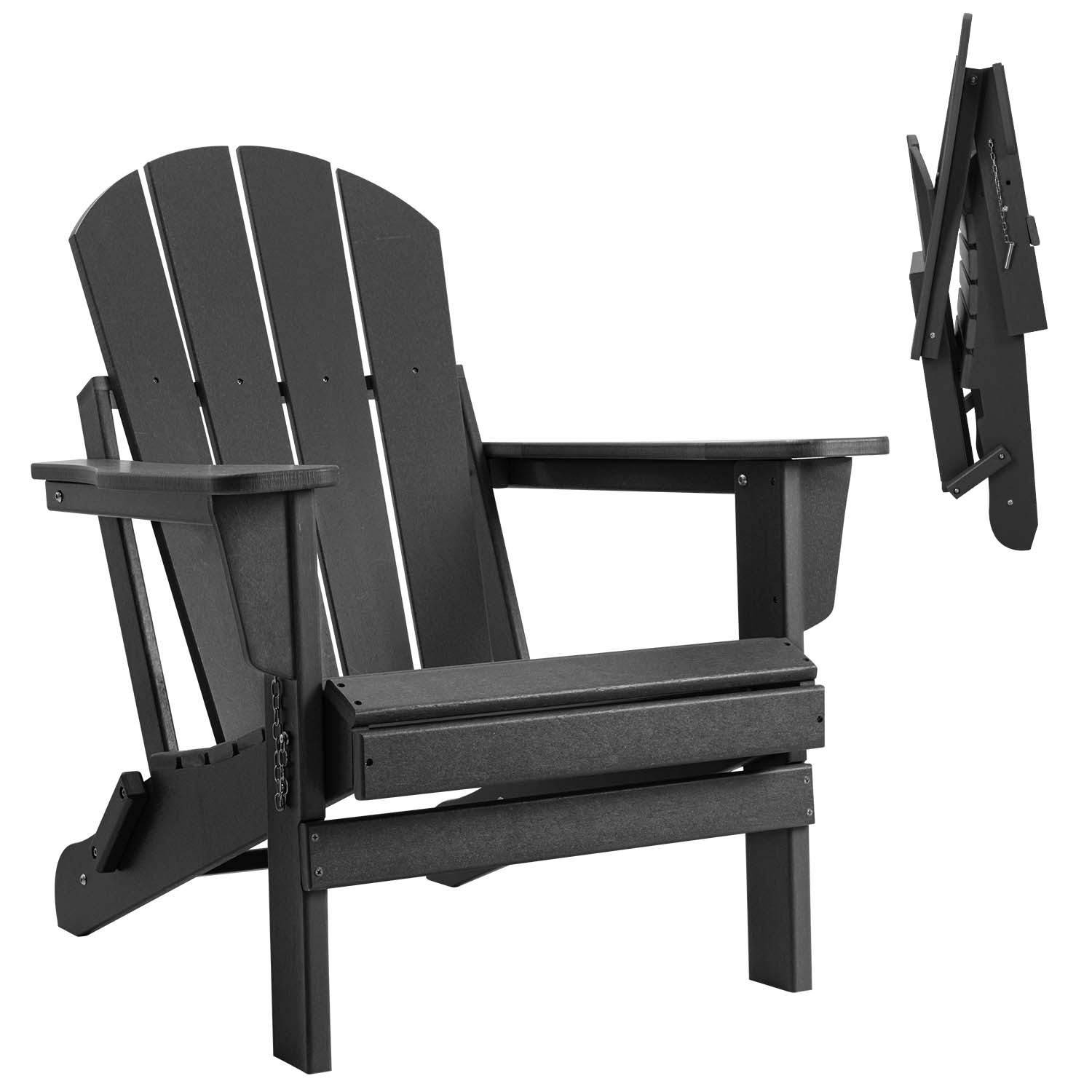 Devoko Folding Adirondack Chair HDPE Outdoor Lounge Chair Weather Resistant & Portable (One Chair Only), Black - image 2 of 7
