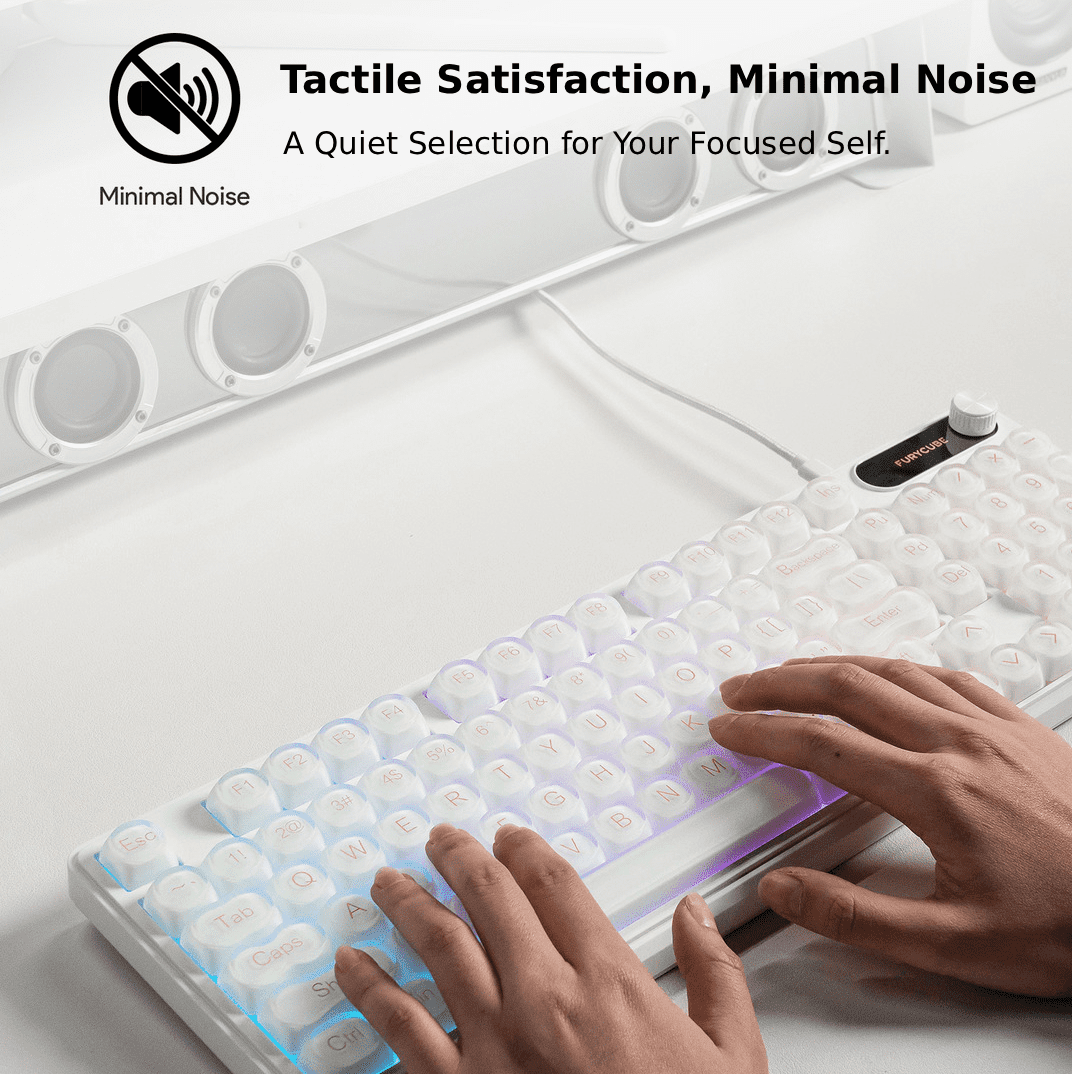 98-Key Wired RGB Membrane Keyboard with MOA PBT Keycaps, Spill-Resistant Design, Translucent Light White Aesthetic, Rotary Knob