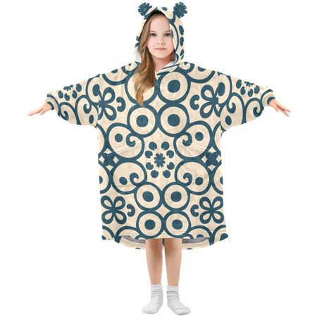 

joogoo Wearable Blanket Hoodie for Kids Abstract Ornament Flannel Oversized Sweatshirt 3-14 Years S