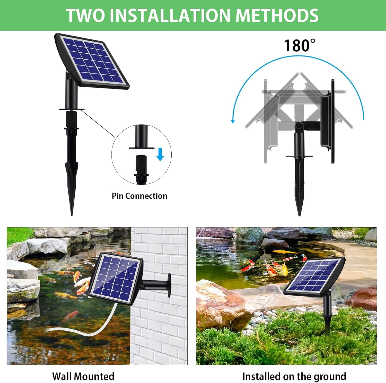 Solar Pond Aerator,Solar Air Pump Solar Powered Pond Pump, 3W Solar Air Pump with 2 Air Bubble Stones for Small Fish Pond, Stock Tank,Aquarium Hydroponics (2 Modes)